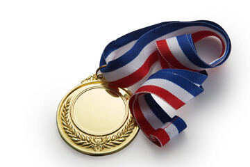 gold medal with ribbon with clipping path