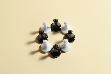 Chess pieces on color background