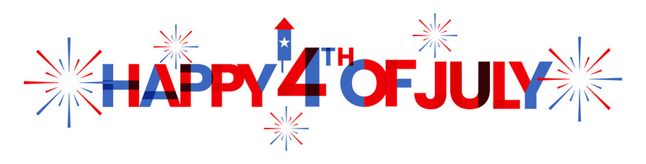 united states of America 4th of July, USA independence day celebration decorated text design with fireworks splashes
 - obrazy, fototapety, plakaty