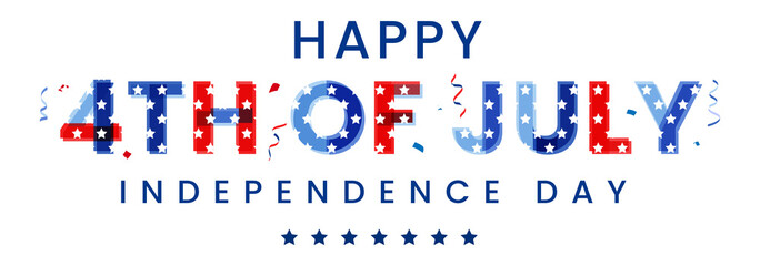 Happy 4th of July united states of America independence day celebration monogram, icon design with decorated lettering, typography design with engraved stars and confetti.