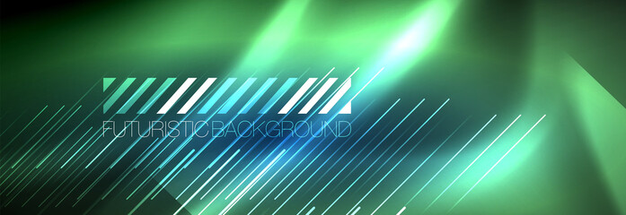 Obraz premium Neon glowing lines, magic energy and light motion background. Vector wallpaper template