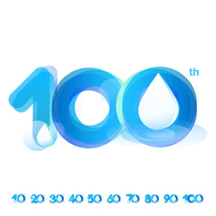 Set of vector template design illustration logotype number 10th-100th anniversary cool tone blue aqua water - rain drop fresh nature concept for invitation card, backdrop, label, logo and advertising.