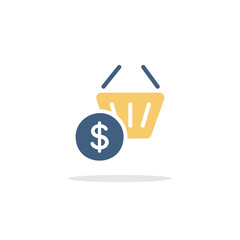 Shopping basket. Dollar symbol. Icon with shadow. Commerce glyph vector illustration