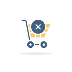 Shopping cart. Cross mark. Icon with shadow. Commerce glyph vector illustration