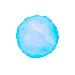 Abstract watercolor blue hand drawn round spot. Beautiful circle design elements. Color trend. Colorful aquarelle paper texture isolated stain on white background for text design, web