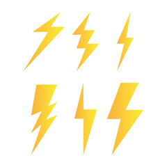 Yellow lightning vector set , isolated on white background  , Vector illustration EPS 10