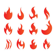 Red Fiery flames vector set, isolated on white background  , Vector illustration EPS 10