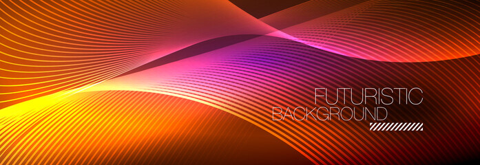 Abstract neon glowing light in the dark with waves. Shiny magic energy and motion concept, vector abstract wallpaper background