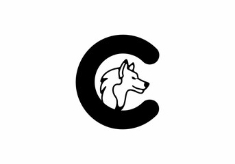 Black C initial letter with wolf head
