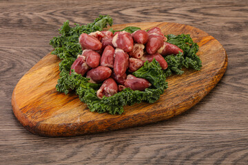 Raw chicken hearts for cooking