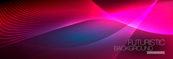 Abstract neon glowing light in the dark with waves. Shiny magic energy and motion concept, vector abstract wallpaper background