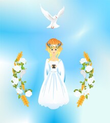 composition with a girl and symbols of holy communion 
