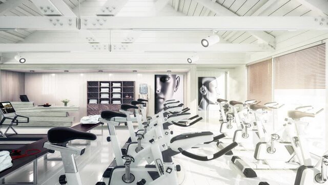 Stationary Bikes Inside a Gym - loopable 3d visualization