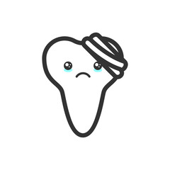 Broken tooth with emotional face, cute vector icon illustration. Line style isolated image