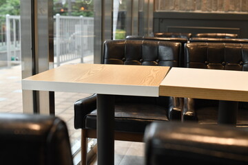 table and chairs in a cafe