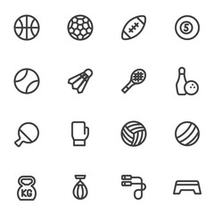 Sports equipment line icons set