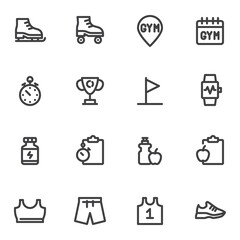 Sport, gym line icons set