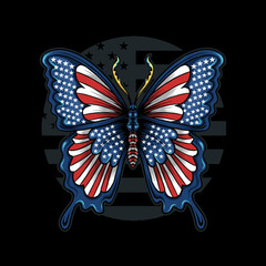 Butterfly in the colors of the flag of the United States - obrazy, fototapety, plakaty