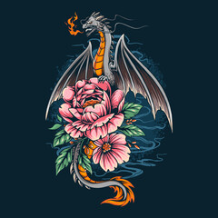 the dragon gave off a fire on a pretty flower