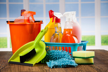 Group of assorted cleaning and window background