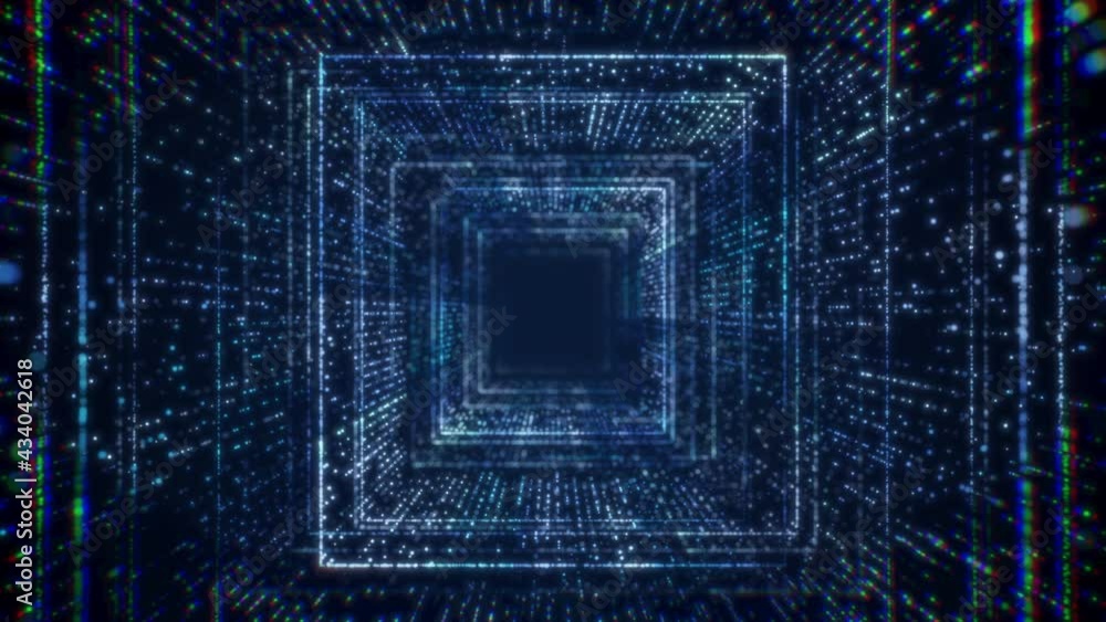 Leinwandbilder Abstract technology background with grid particle fly through, square shape