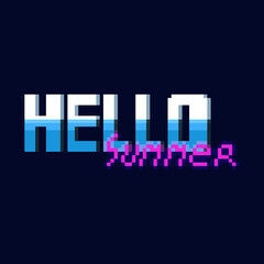 Pixel art hello summer 80s text design.