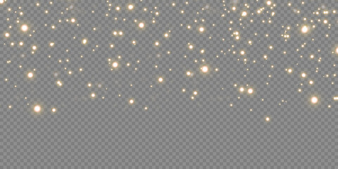 Christmas background. Powder dust light PNG. Magic shining gold dust. Fine, shiny dust bokeh particles fall off slightly. Fantastic shimmer effect. Vector illustrator.
