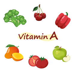 Vegetables and fruits set of Vitamin A