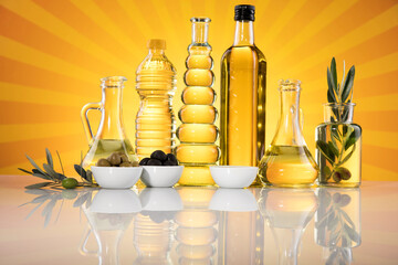 Healthy oil from rapeseed oil. Cooking oils in bottle