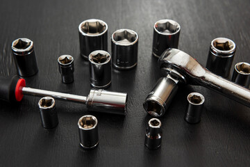 sets of universal torx socket isolated on balck background
