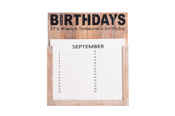 Birthday calander isolated on white