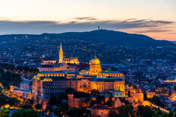 Fototapeta na wymiar Hungary, Budapest at night view from Gellert mountain to the Buda fortress, night city