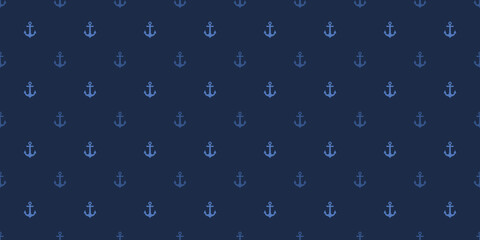 Anchor seamless repeat pattern vector background, dark blue.