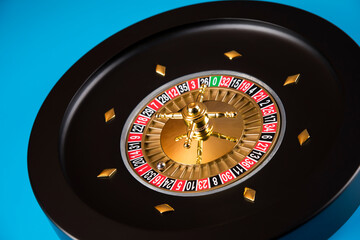 Roulette wheel in motion in a casino background