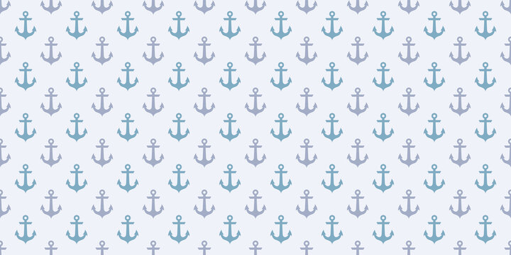 Anchor seamless repeat pattern vector background, blue and white