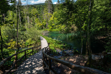 Wooden path in Plitvice National Park, Croatia in Europe