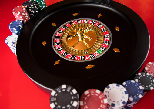 Roulette wheel running in a casino, Poker Chips