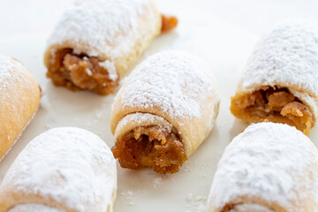 Cookies with applesauce on a white background. Apple cookies. Close up