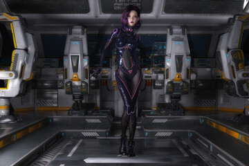 Artistic 3D illustration of a science-fiction female © crimson