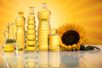 Sunflower oil, Cooking oils, bottles  background