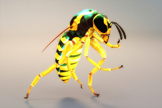 Artistic 3D illustration of a wasp