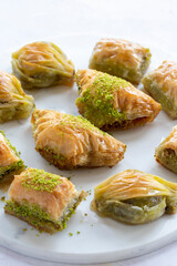 Mixed baklava plate on marble plate