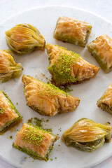 Mixed baklava plate on marble plate