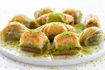 Mixed baklava plate on marble plate