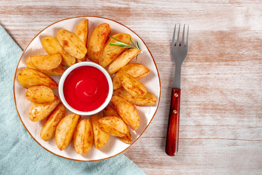 Baked Potato Wedges With A Place For Text, Overhead Shot