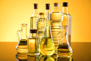Bottles with organic cooking olive oil