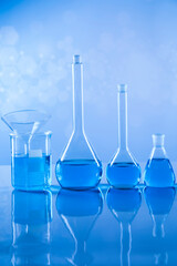 Laboratory beakers,Science experiment, blue background