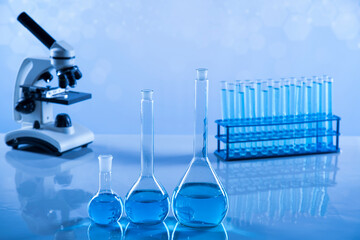 Microscope, Laboratory beakers,Science experiment