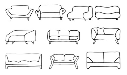 Set of Sofas in the Doodle style. Contoured furniture. Soft furniture. Vector EPS 10