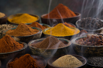 Wooden bowl spice and smoke